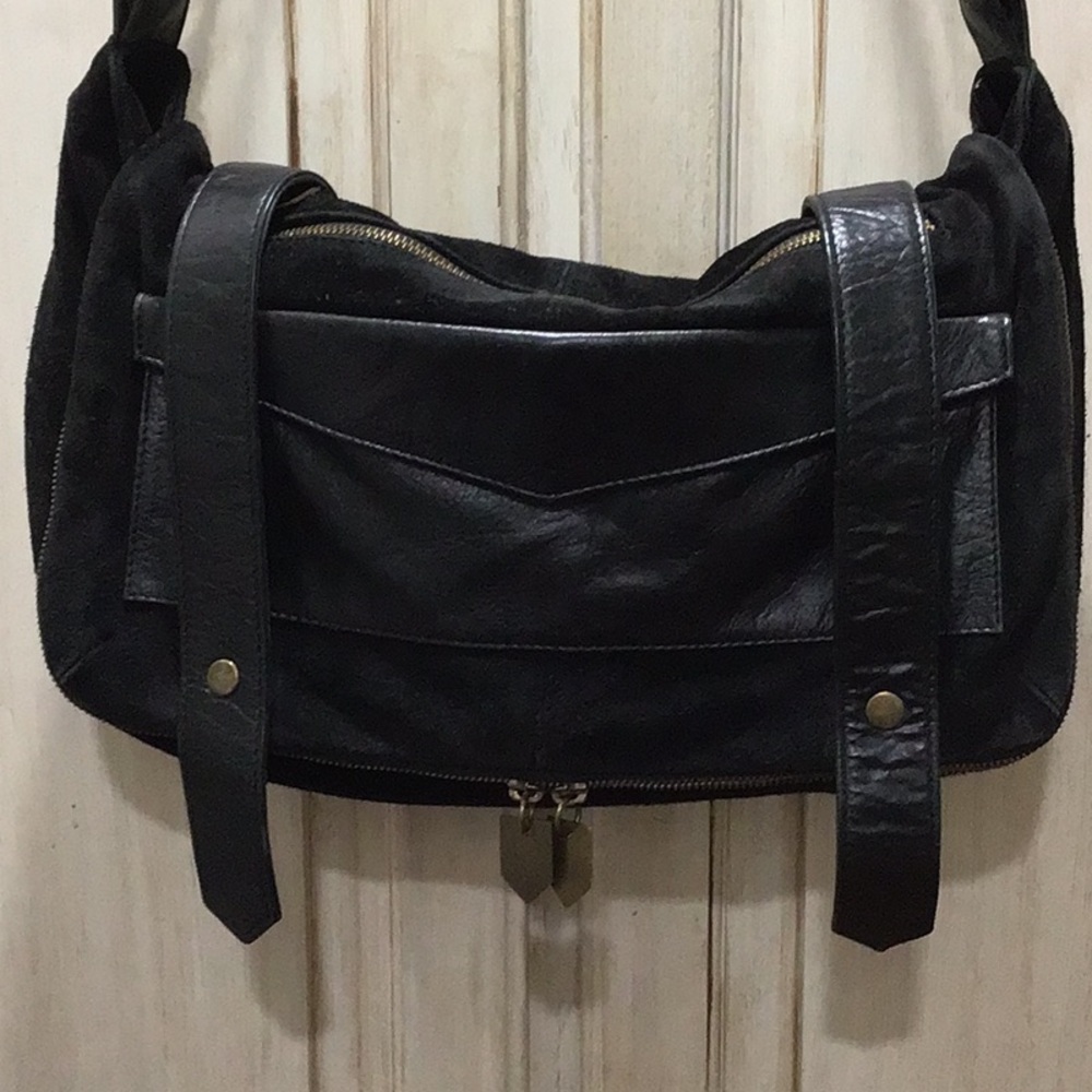 Dark Matter Suede Leather Hobo Belt Messenger Black Moto Crossbody